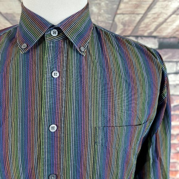 Alan Flusser Rainbow Pinstriped Disco Mod Shirt L - Picture 4 of 4
